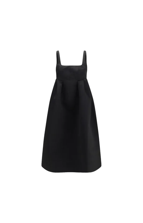 Corset Duchesse Satin Midi Dress in Black