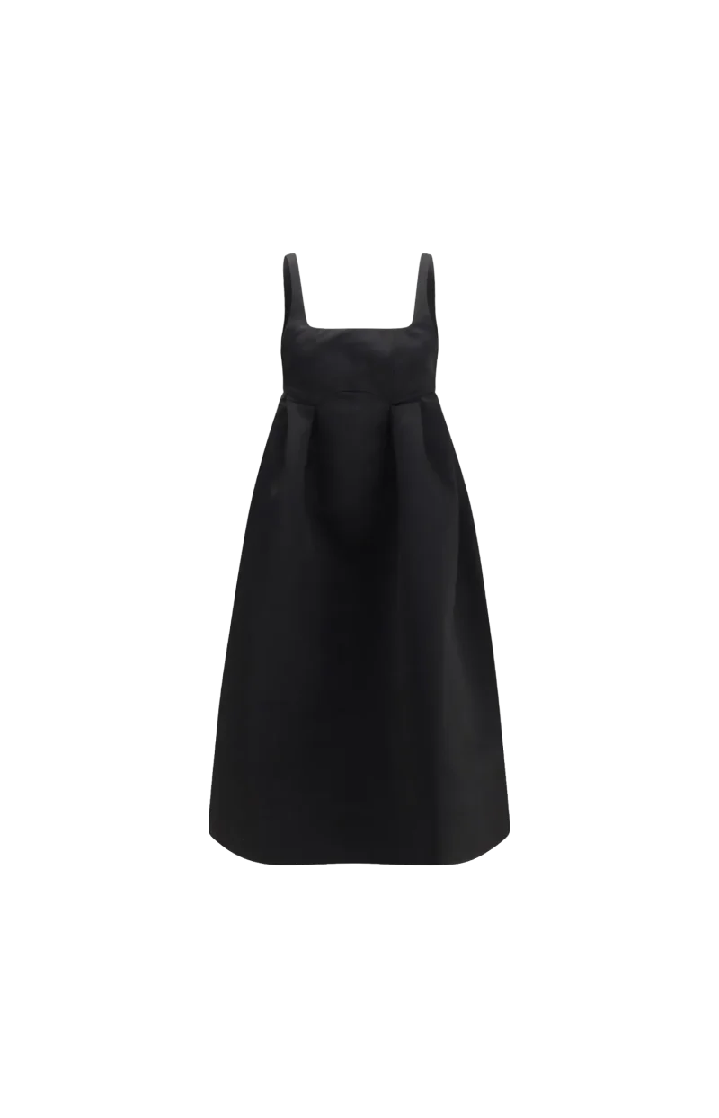 Corset Duchesse Satin Midi Dress in Black