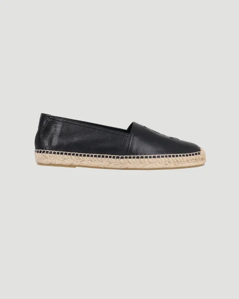 Espadrilles in Grained Leather with Stitched Logo