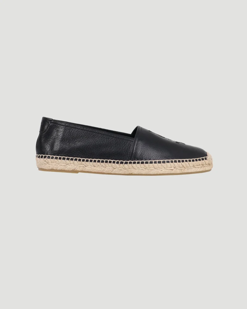 Espadrilles in Grained Leather with Stitched Logo