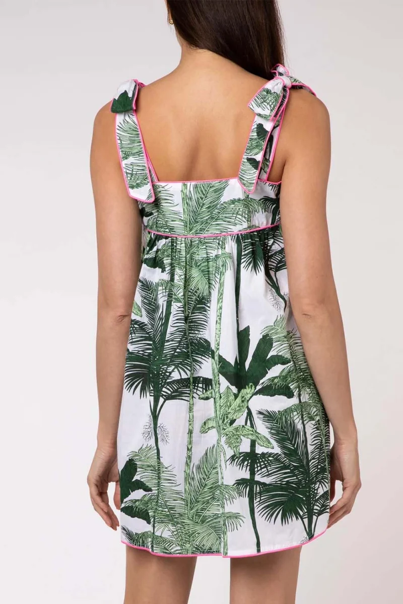 Рокля Palm Tree Print Tie Shoulder Baby Doll Dress - L JD6059-GRN/NEN PNK greens/neon pink — снимка 2
