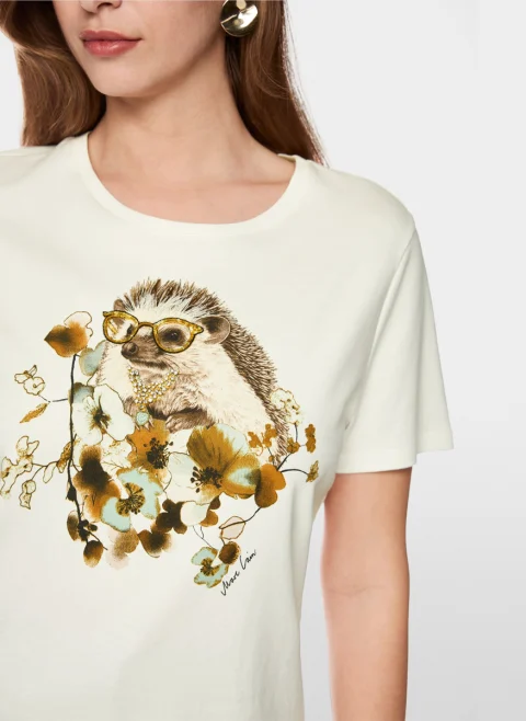 Тишърт с принт 'Hedgehog' Marc Cain Collections — снимка 4