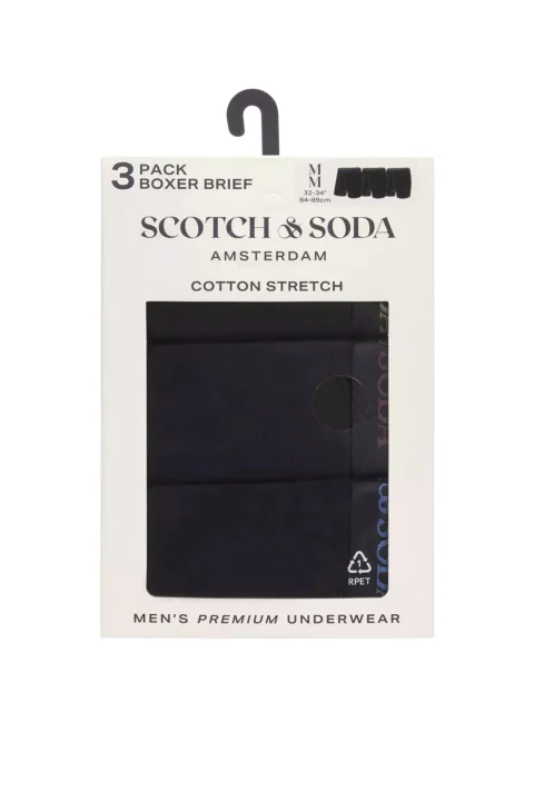 Бельо (Pack of 3) Solid Cotton Stretch Boxer Brief SSFA24M152062 018 black/bright — снимка 2