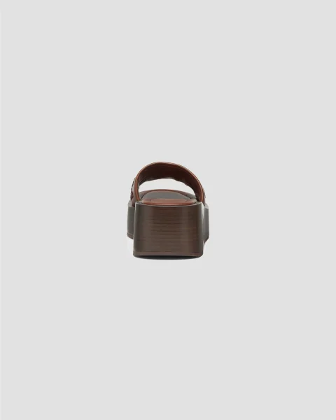 Fendi Sunshine Brown Leather Flatform Slides — снимка 3