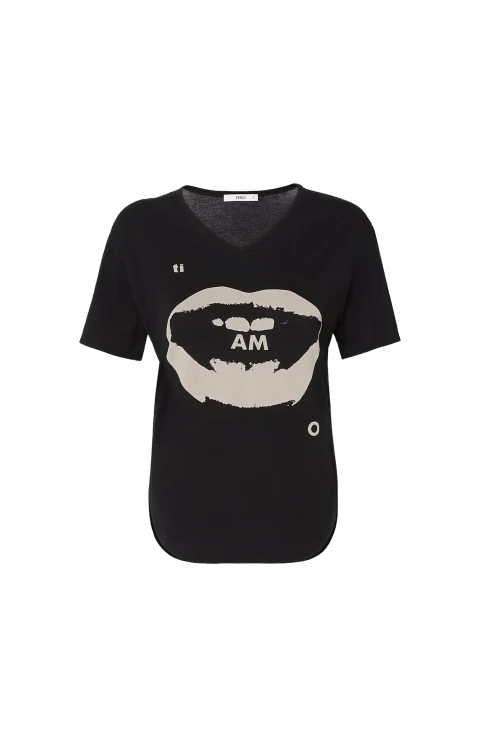 Jersey T-Shirt with Ti Amo Print in Black