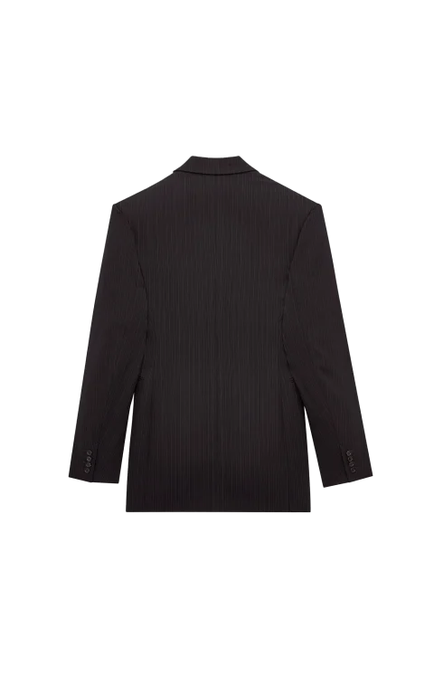 Double-Breasted Jacket in Chalk-Stripe Wool Mélange in Black/Grey — снимка 4