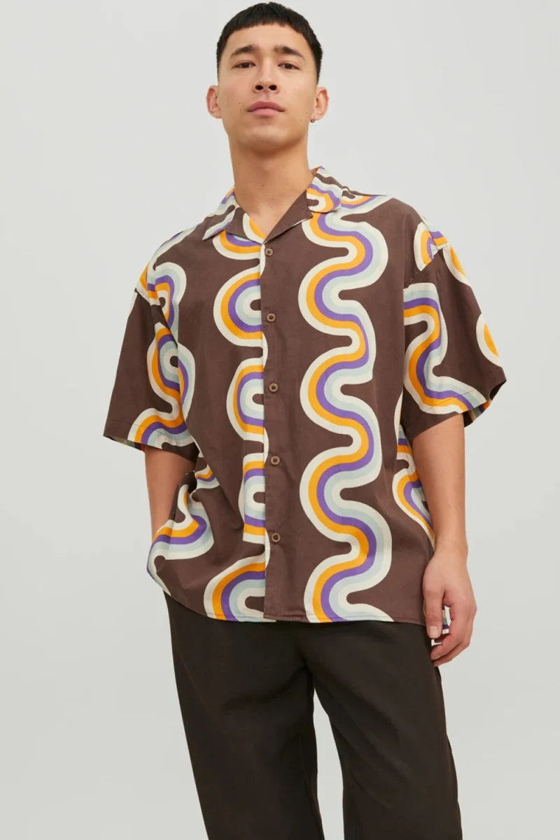 Риза Jorbelize Tencel Aop Shirt Ss 12233627 19-1118 TCX chestnut — снимка 2