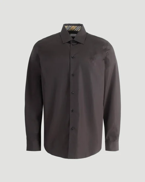 Regular Fit Cotton Poplin Shirt in Dark Brown