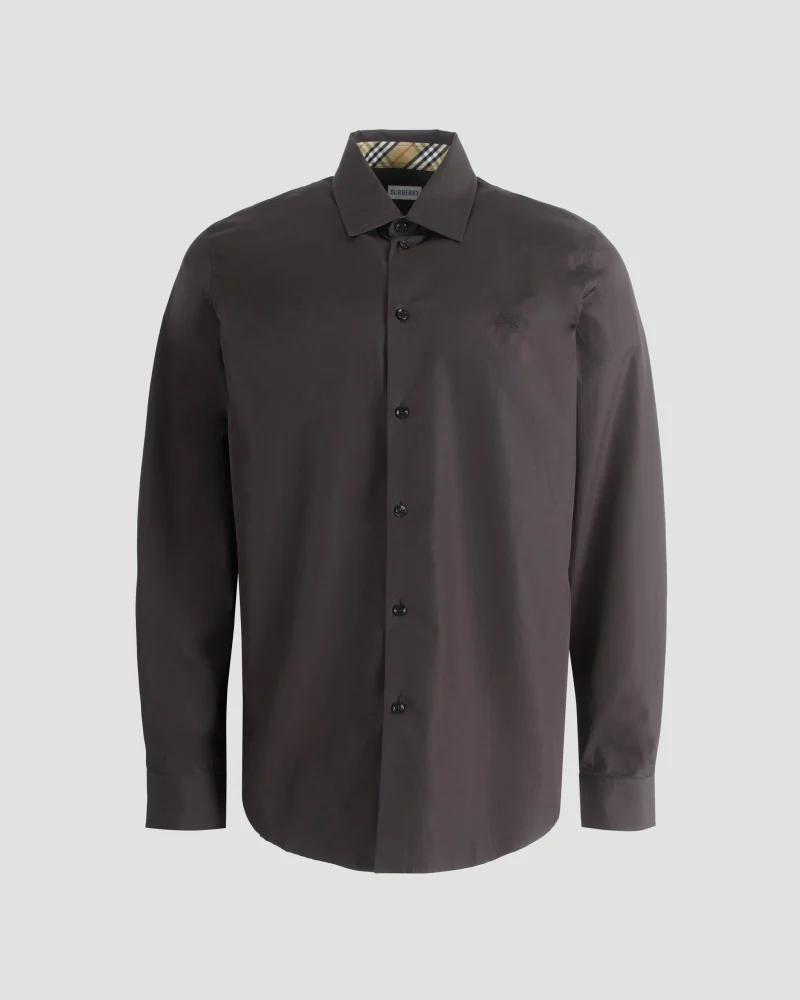 Regular Fit Cotton Poplin Shirt in Dark Brown