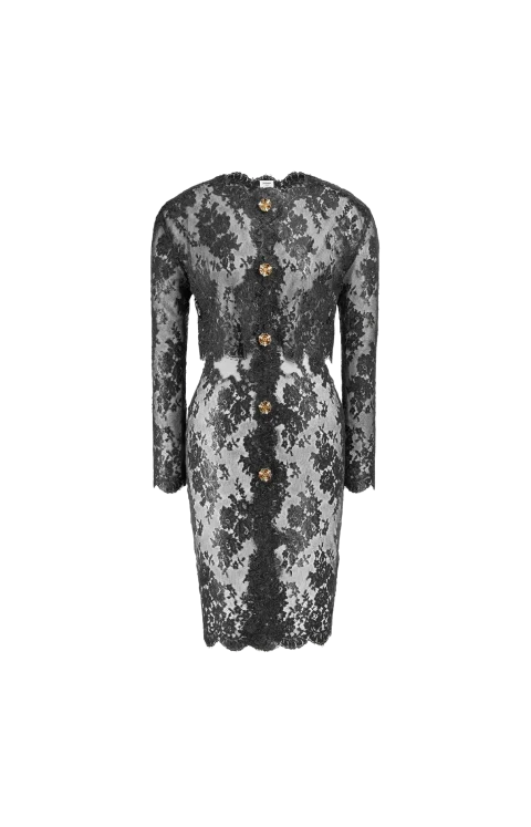 Dress in Silicone-Coated Lace in Black
