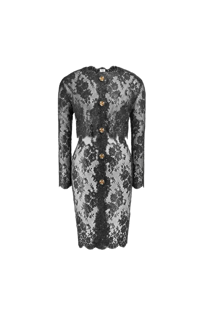 Dress in Silicone-Coated Lace in Black