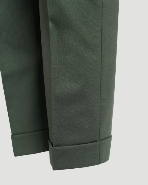 Cropped Stretch Wool Trousers in Dark Green — снимка 3