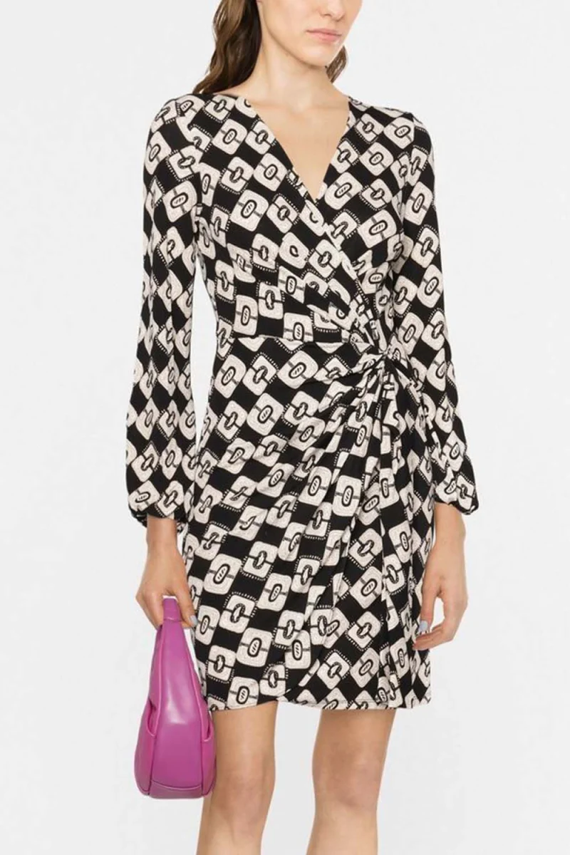 Рокли Dvf Toronto Dress DVFDW3Q013PYCKB B2384 paisley chainlink black — снимка 2