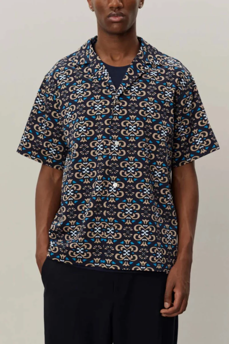 Риза Hendrix Aop Ss Shirt LDM401080 460810-dark navy/dark sand — снимка 2