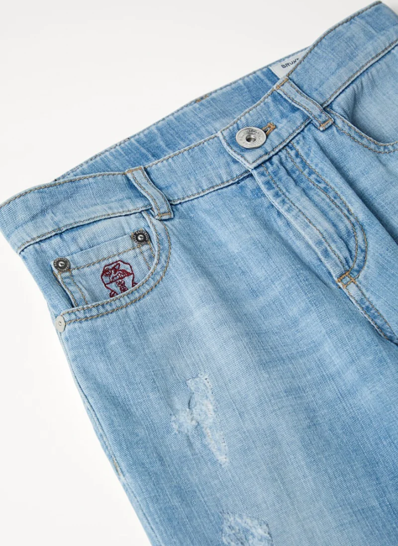 Деним с износен ефект Brunello Cucinelli Kids 10 — снимка 3