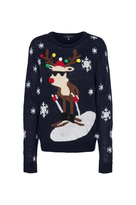 Плетени Vmrudolf Ls O-Neck Blouse Xmas Man 10272460 19-3923 Navy Blazer/Wartwork