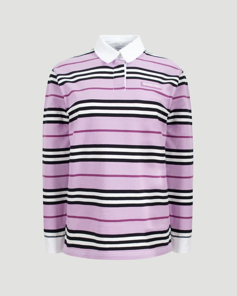Long-Sleeve Striped Cotton Polo Shirt