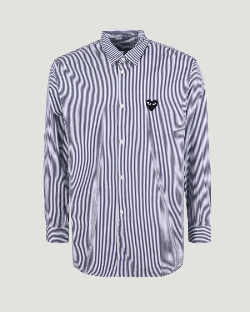Button-Up Shirt in White and Navy