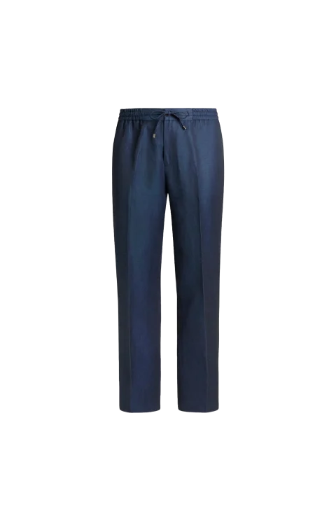 Blue Wool and Linen Jogger Trousers