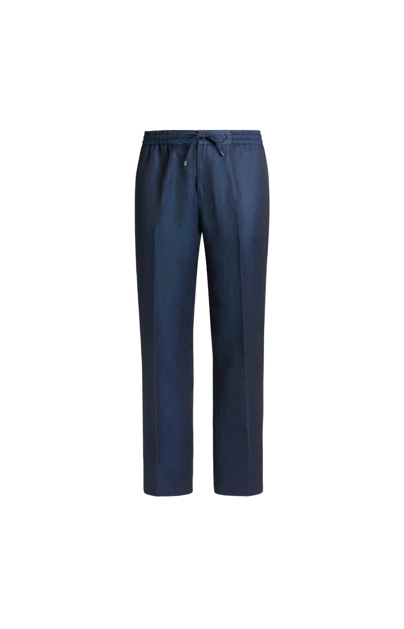 Blue Wool and Linen Jogger Trousers