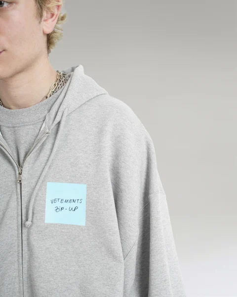 Zip Hoodie with Post-It Note Effect in Grey — снимка 4