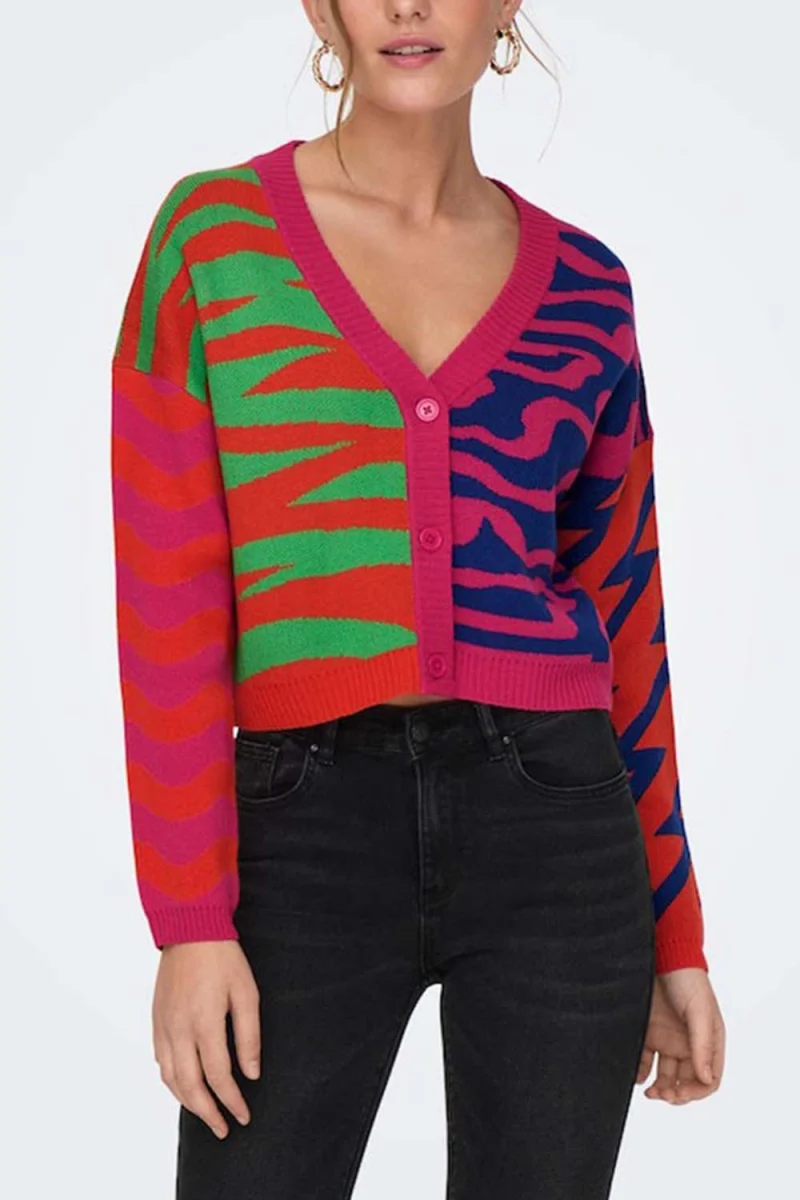 Жилетка Onladora Ls Jq V-Neck Cardigan Knt 15309335 17-1456 TCX tigerlily — снимка 2