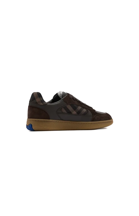 Leather, Suede and Check Terrace Sneakers in Dark Brown — снимка 3