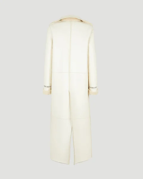 White Leather and Shearling Coat — снимка 2