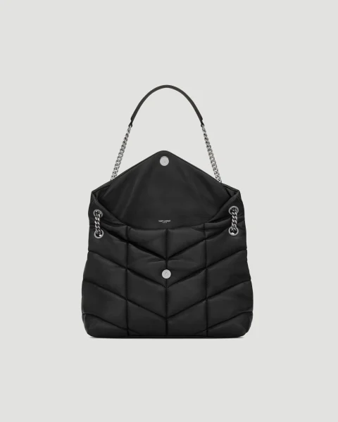 Puffer Medium in Black Lambskin with Silver-Tone Hardware — снимка 4