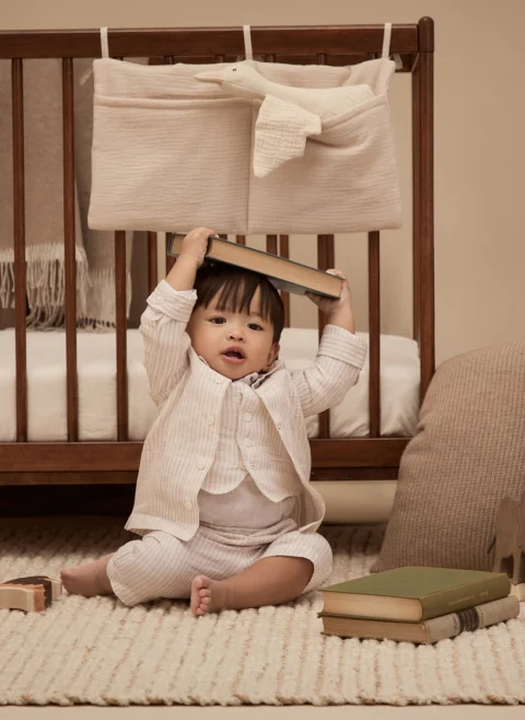 Раиран панталон от лен Brunello Cucinelli Kids 24-36M — снимка 5