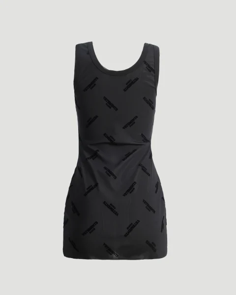 Sheer Black Dress with All-Over Logo — снимка 2