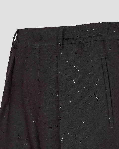 Black Wool and Sequin Trousers — снимка 3