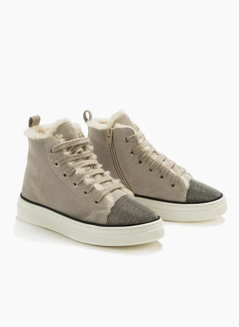 Велурени кецове с монили Brunello Cucinelli Kids — снимка 2