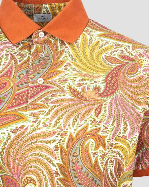 Paisley Jacquard Polo Shirt in Orange — снимка 2