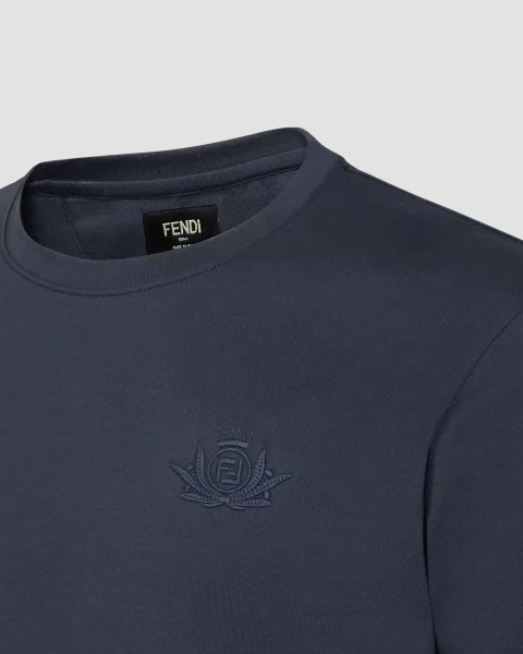 Cotton T-Shirt in Navy Blue — снимка 2