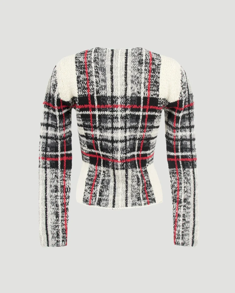 Hand Knitted Tartan Top Sweater — снимка 3