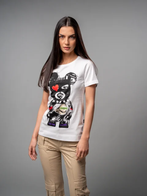 Бяла тениска Totally Bear – Censored — снимка 4