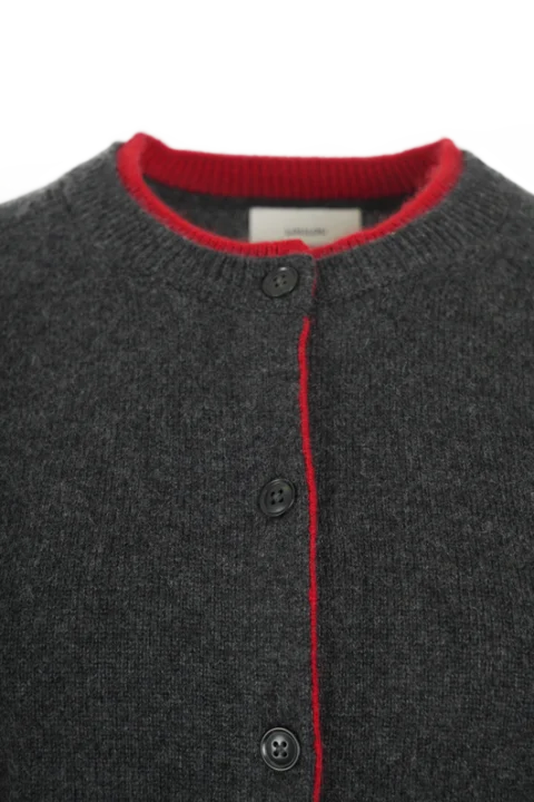 Nicola Bicolor Cashmere Cardigan in Charcoal/Red — снимка 2