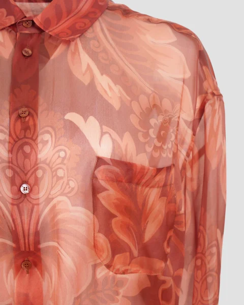 Printed Silk Shirt in Orange — снимка 2