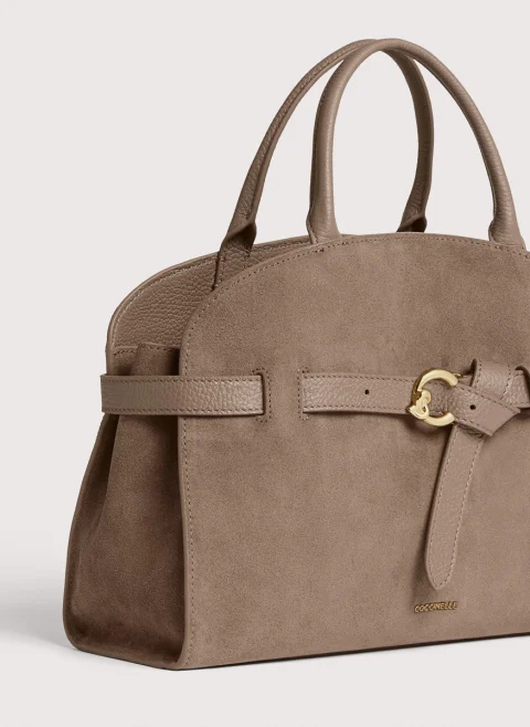 Велурена чанта Coccinelle Sabine Medium Warm Taupe — снимка 3