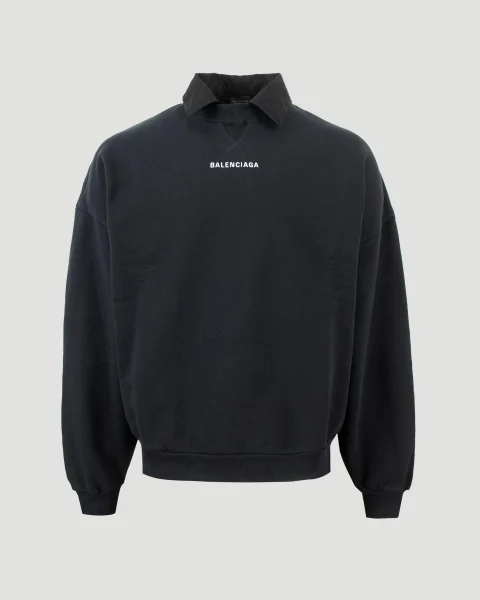 Shirt Collar Crewneck in Faded Black