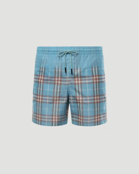 Gradient Check Swim Shorts in Blue