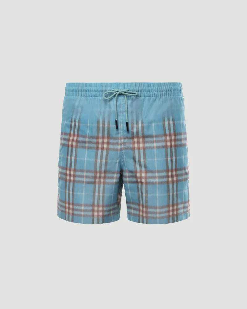 Gradient Check Swim Shorts in Blue