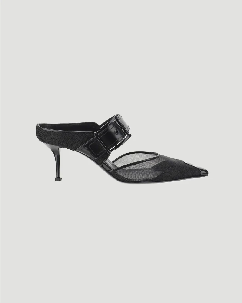 Mesh Heeled Mules in Black
