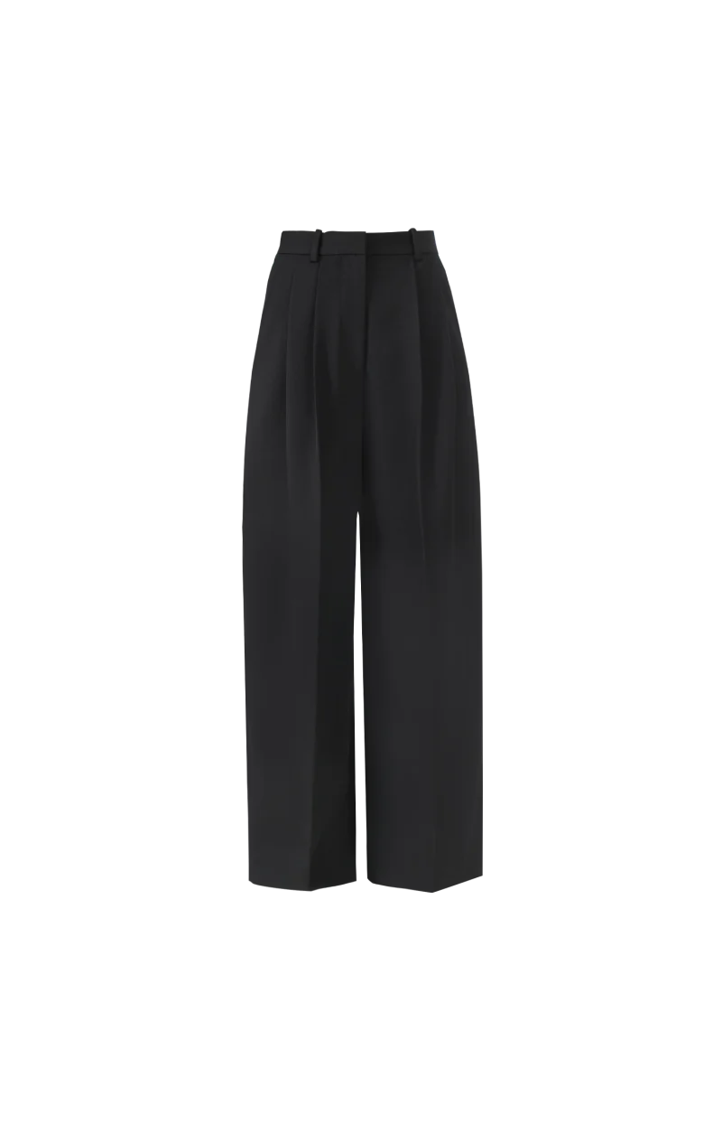 Wool Twill Wide-Leg Pants in Black