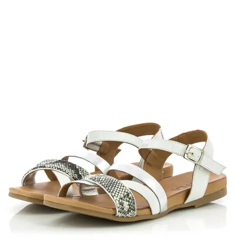 Дамски Равни Сандали ALTEA – 030-13-1-0049 OFF WHITE-MTLC SILVER — снимка 3