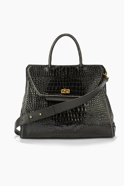 Кожена чанта 'Croc-effect' Visona Ornella — снимка 4