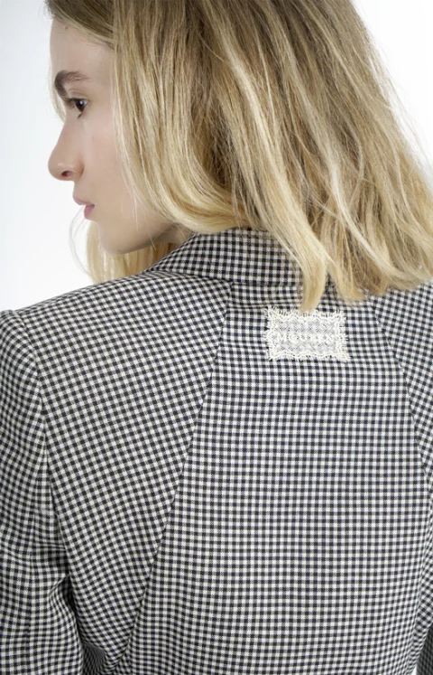 Gingham Check Cutaway Jacket in Black/Ivory — снимка 3