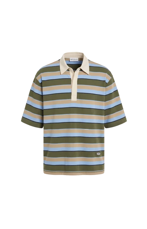 Short-Sleeved Polo Shirt in Heavy Striped Cotton Jersey
