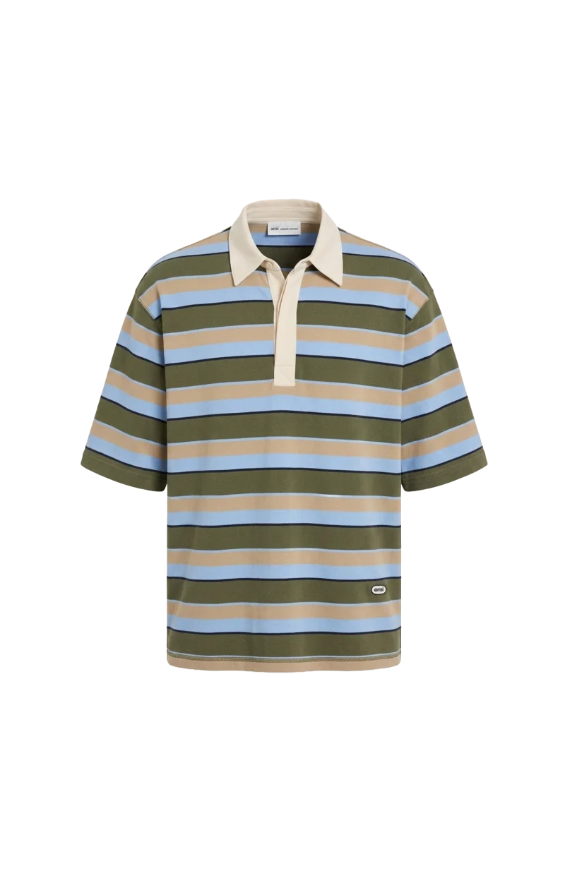 Short-Sleeved Polo Shirt in Heavy Striped Cotton Jersey